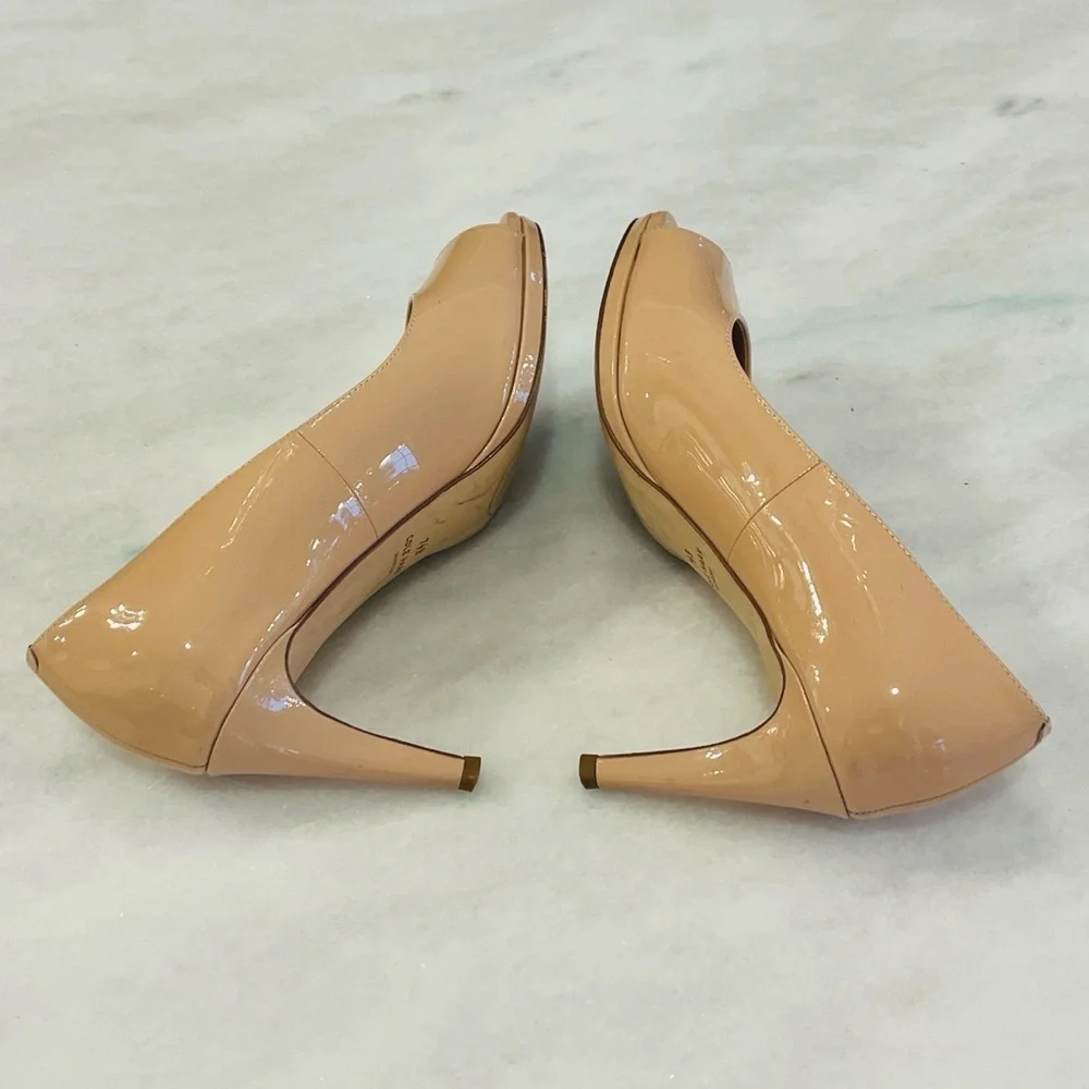 Cole Haan Grand 360 Drado Nude Beige Patent Leather Peep-Toe Heels Size 7.5